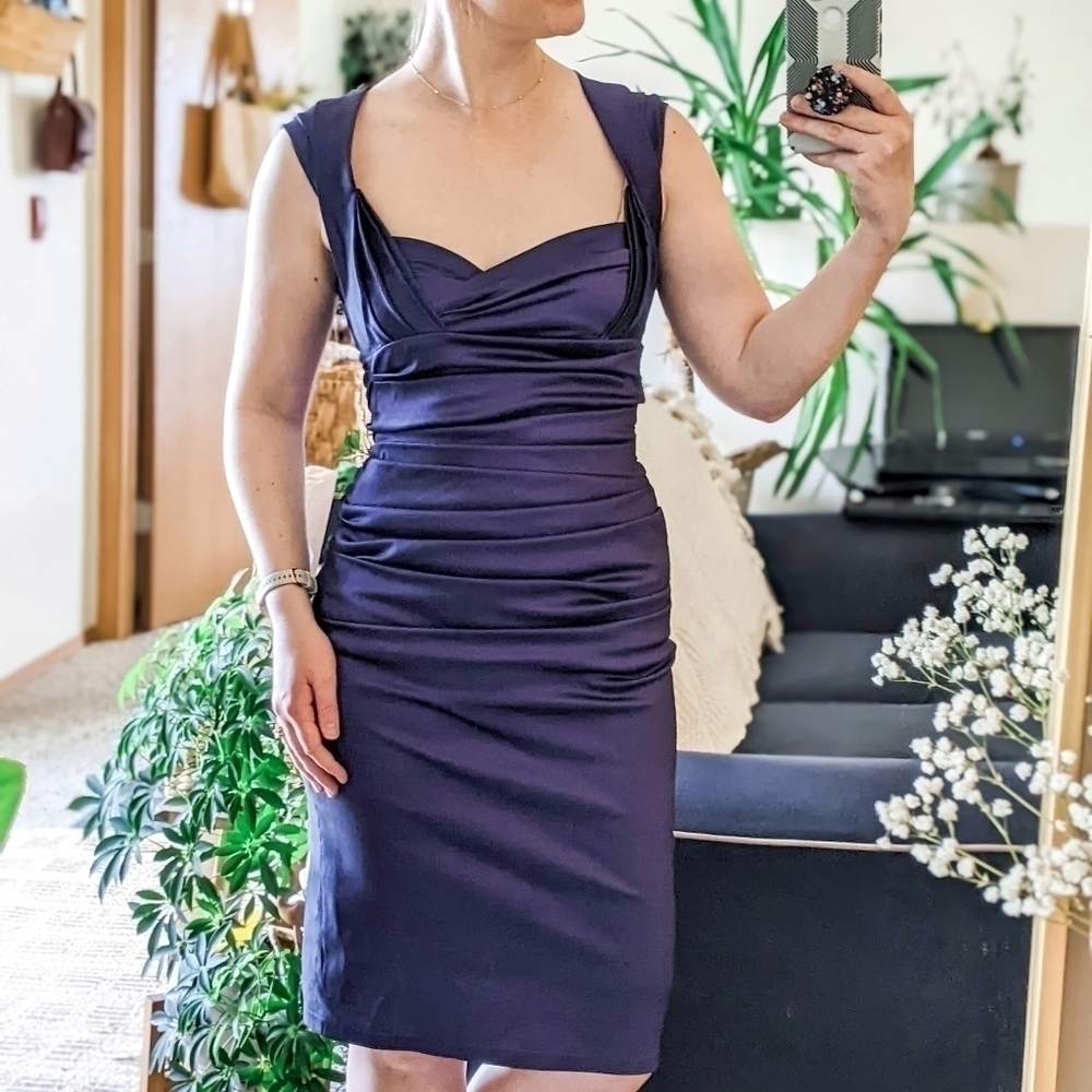 Talbot Runhof Purple Silk Blend Cap Sleeve Ruched Sweetheart Formal Dress - 6